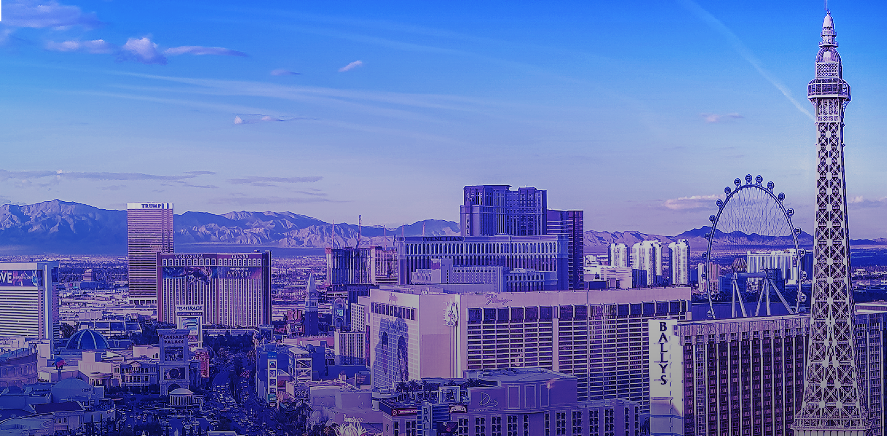 Aerial view of the Las Vegas skyline and Strip at sunset