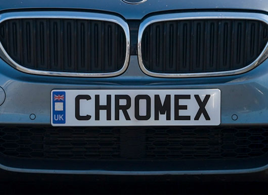 Close-up of a vehicle number plate with Chromex security features