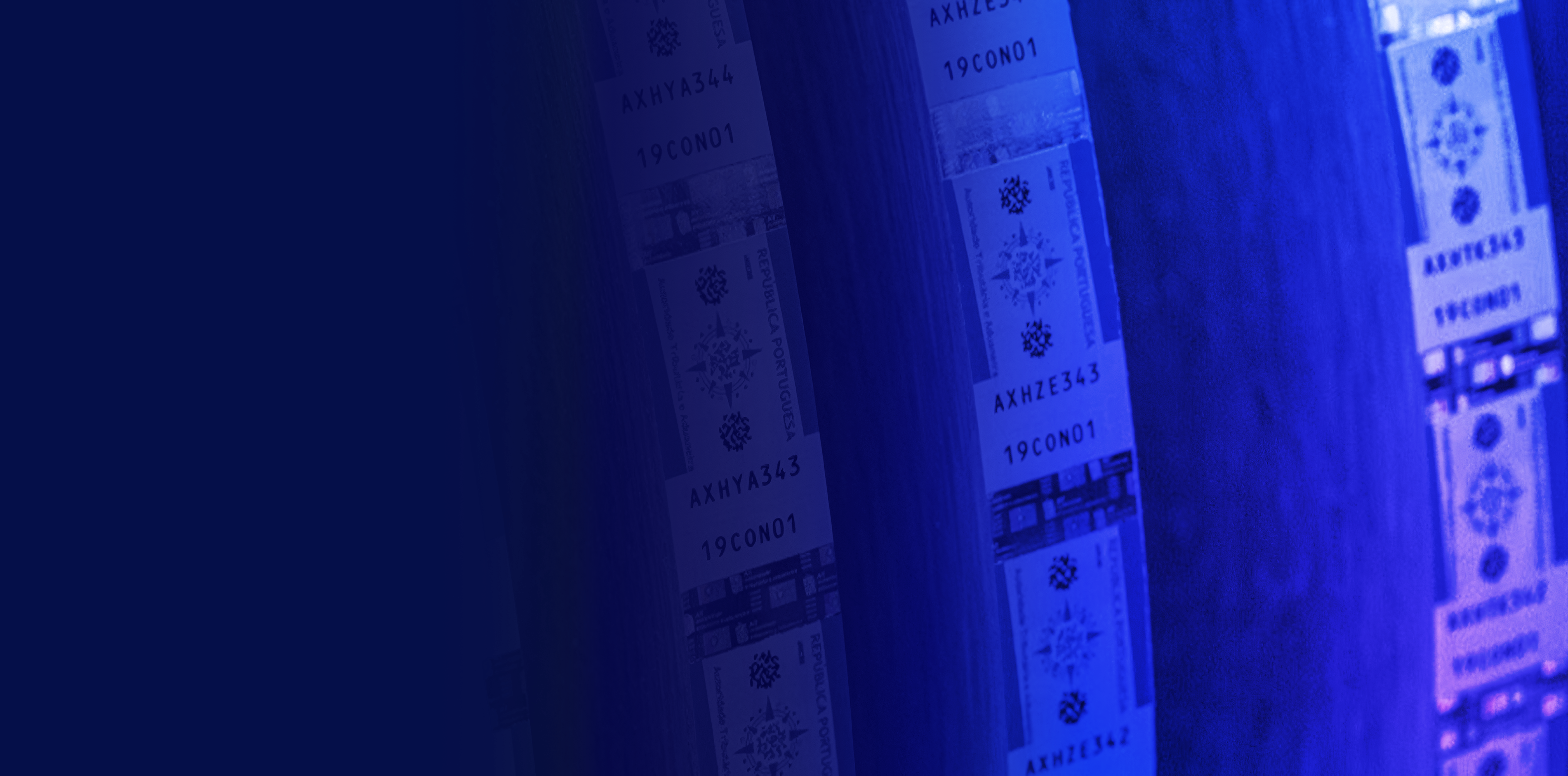 INCM tax stamp authentication case study image with security stamp fading into a blue background