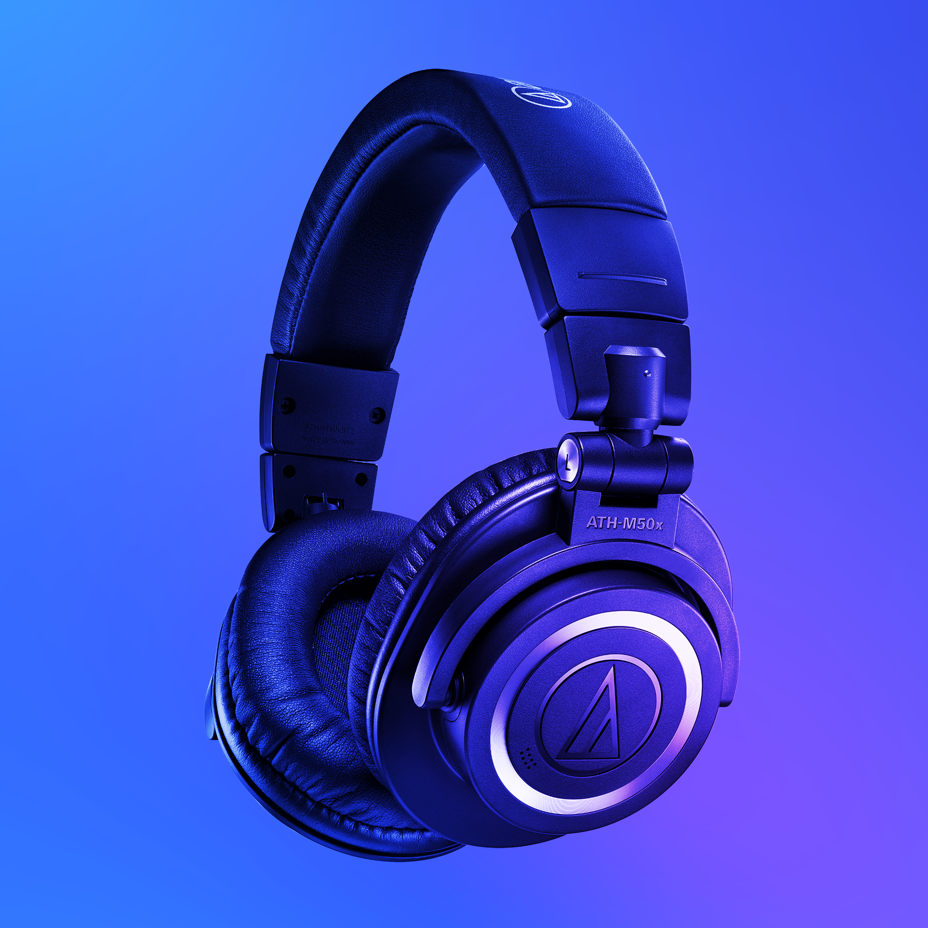 Close up of Audio-Technica headphones highlighting premium audio engineering and professional sound performance