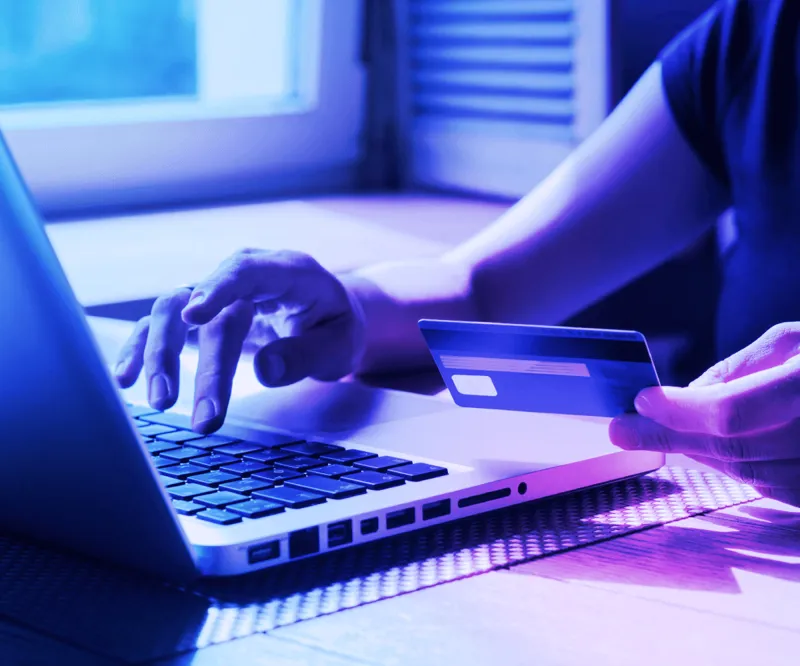 Person entering credit card information into computer