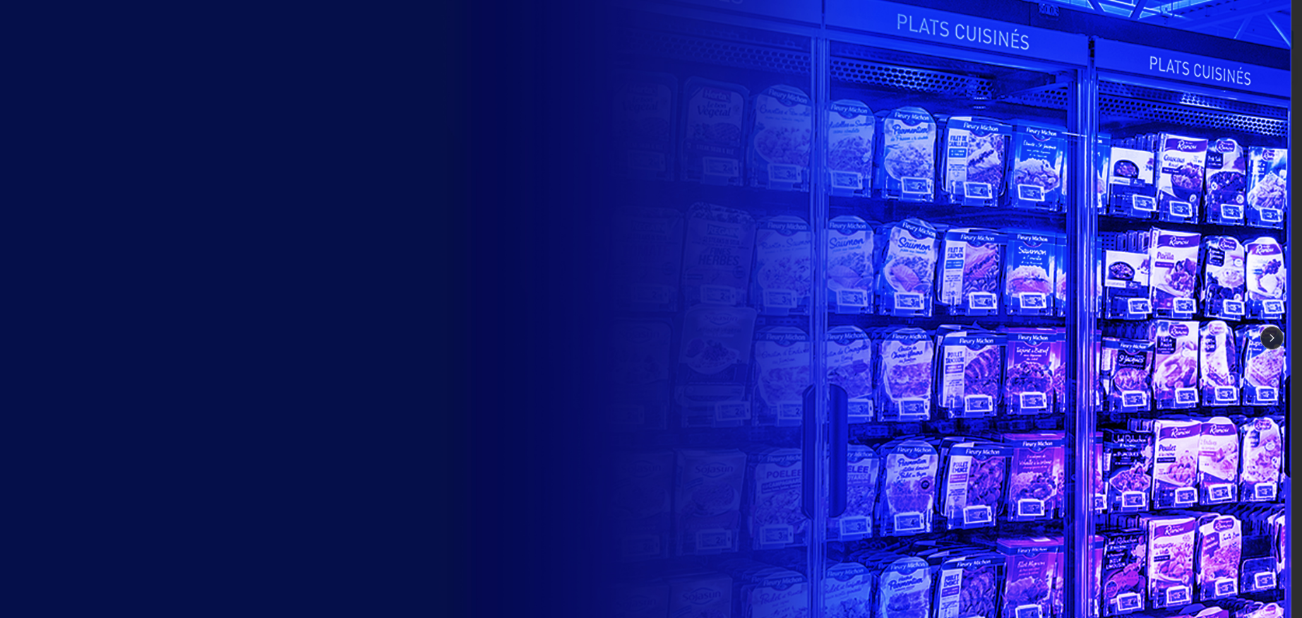 Epta refrigeration case study image with packaged food fading into a blue background